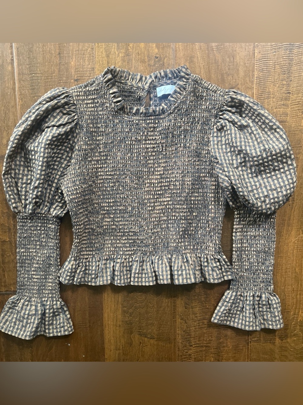 Petal and Pup Nora checked stretchy Victorian style smocked long sleeved blouse